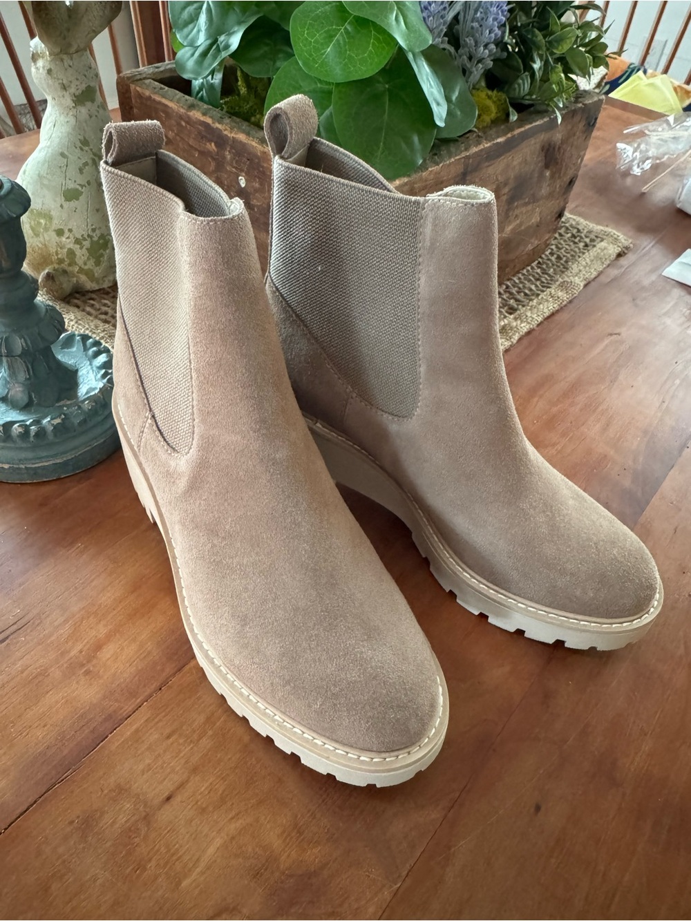 Dolce Vita Taupe Suede Chelsea Platform Booties